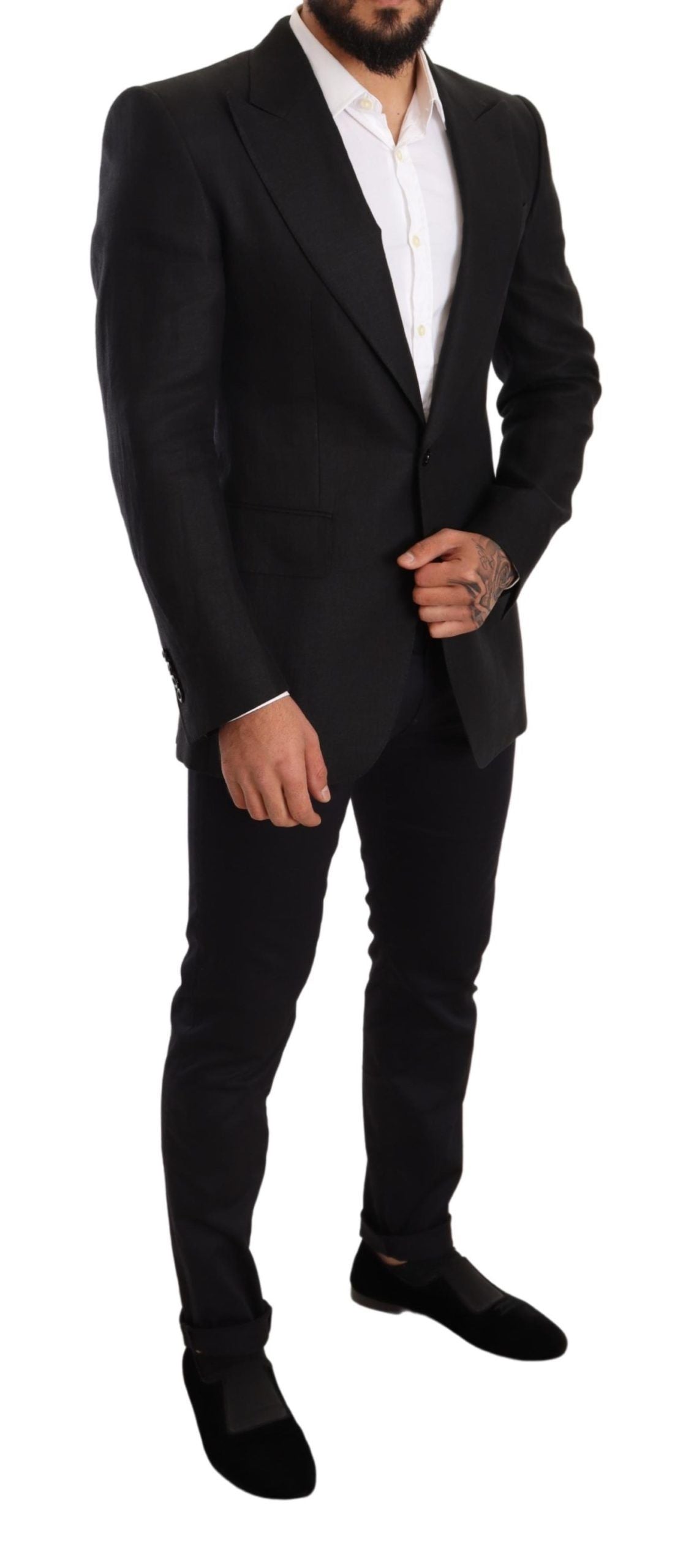 Blazer elegante de lino negro de corte entallado