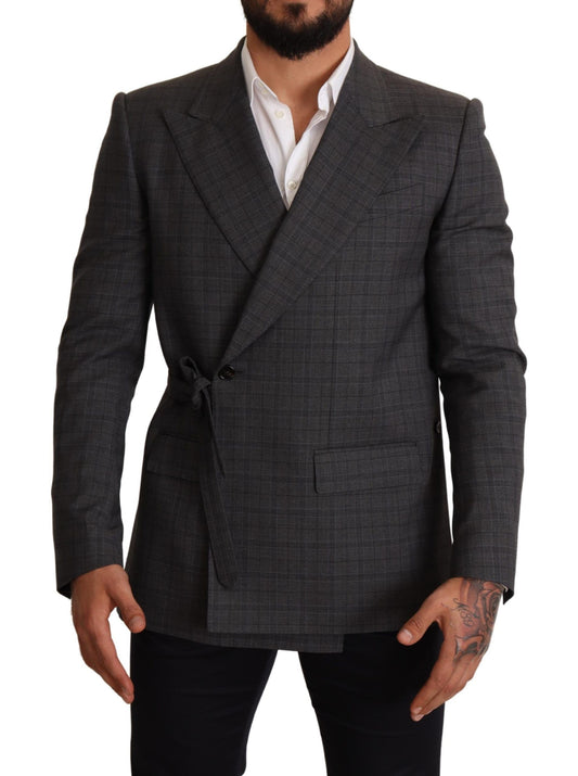 Blazer cruzado entallado con estampado Martini de cuadros grises elegantes