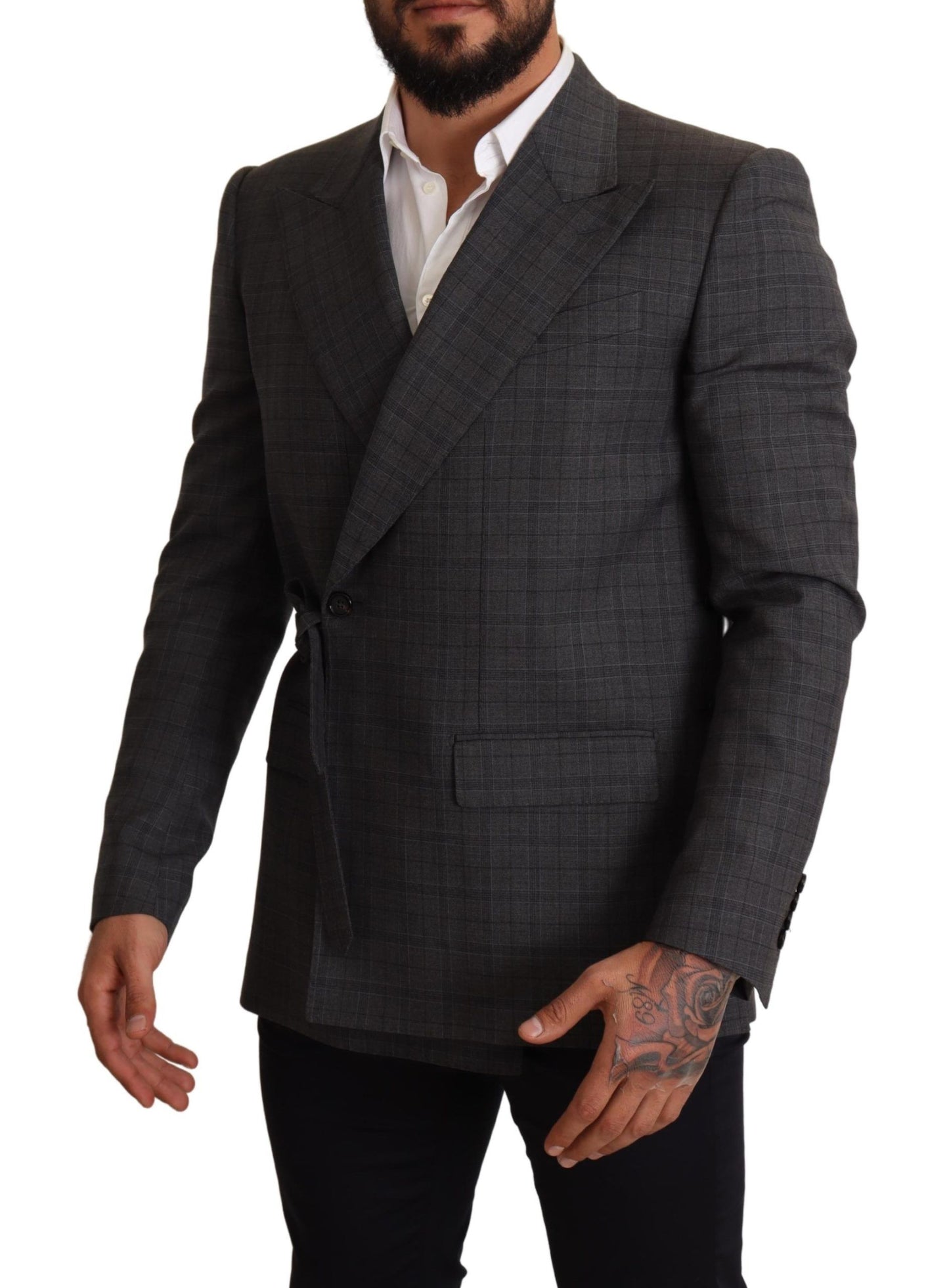 Blazer cruzado entallado con estampado Martini de cuadros grises elegantes