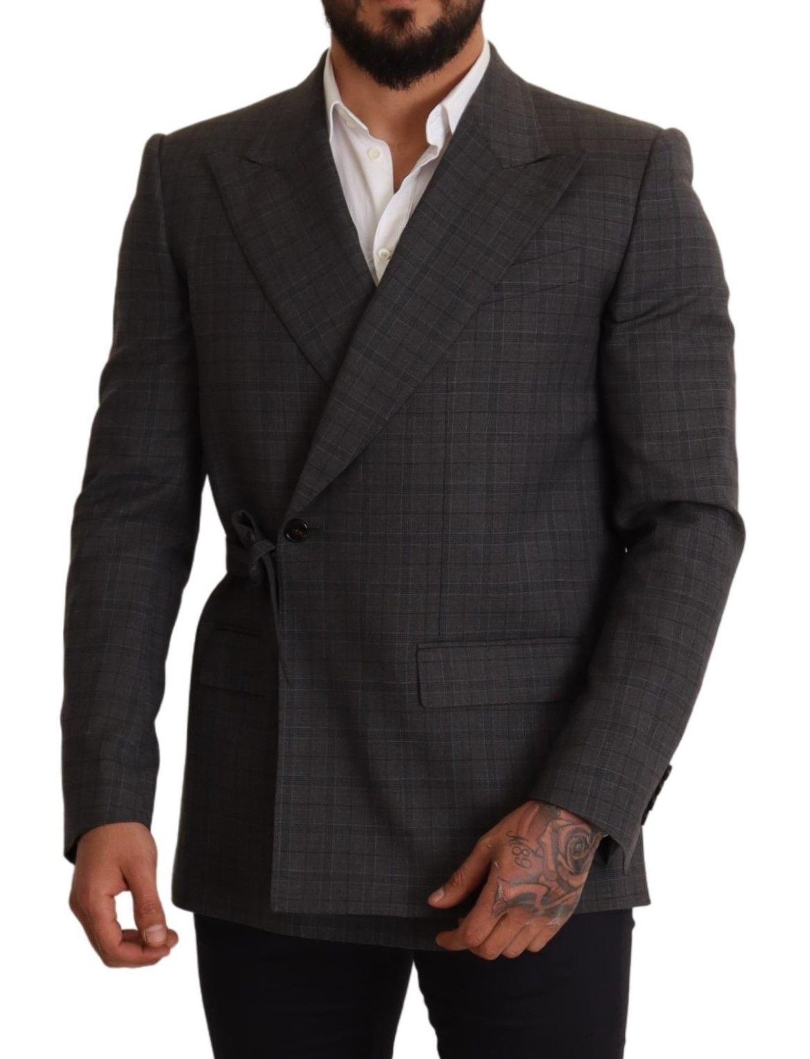 Blazer cruzado entallado con estampado Martini de cuadros grises elegantes