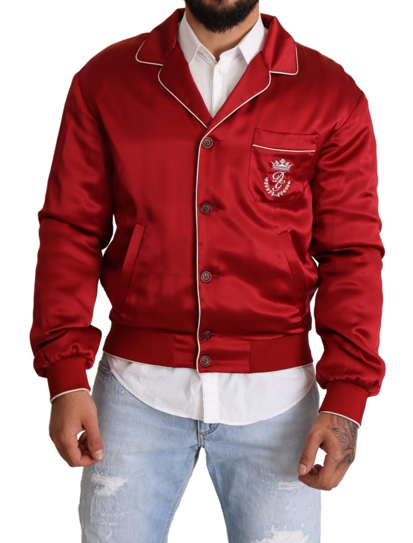 Chaqueta bomber roja de seda suntuosa