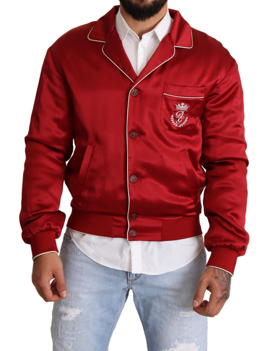 Chaqueta bomber roja de seda suntuosa