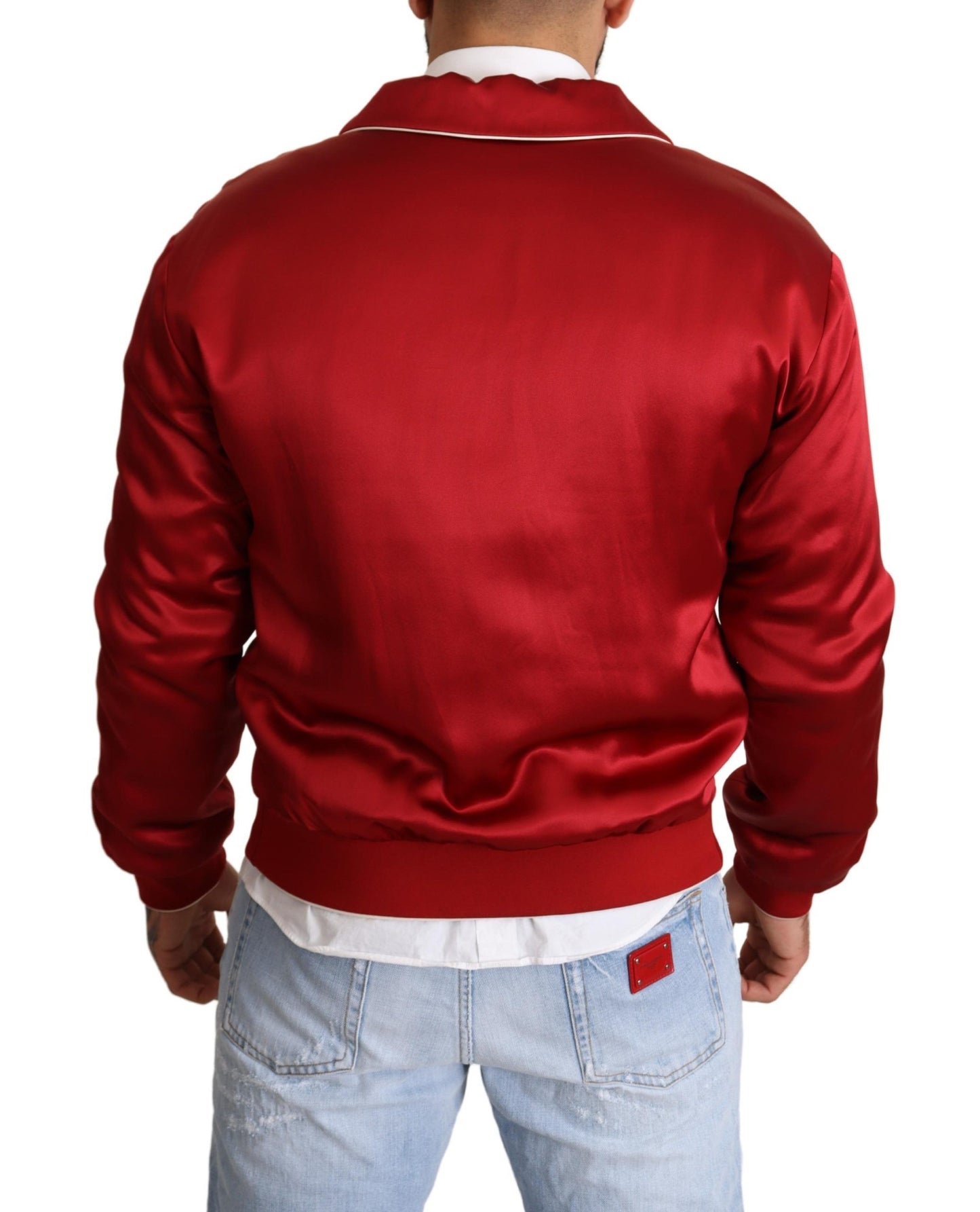 Chaqueta bomber roja de seda suntuosa
