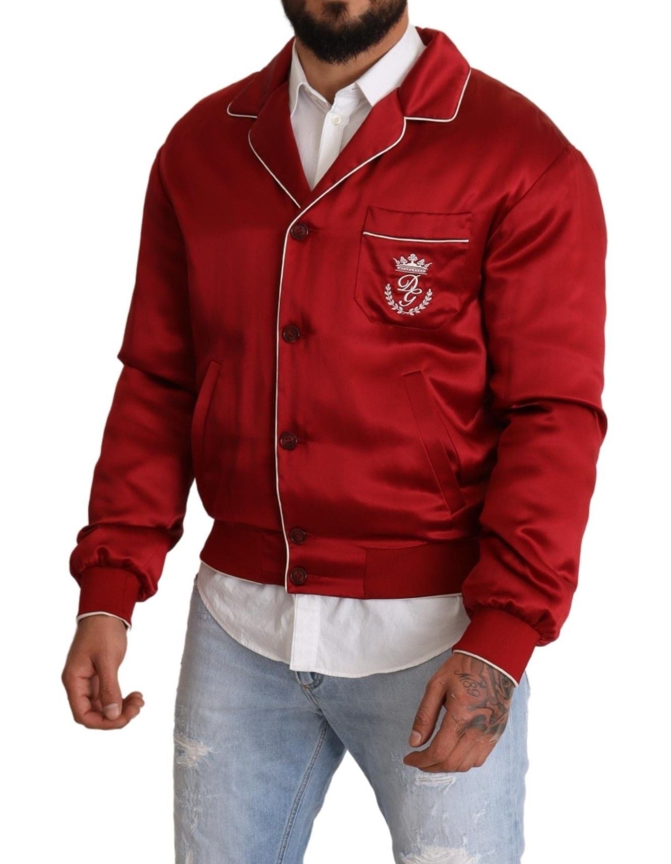 Chaqueta bomber roja de seda suntuosa