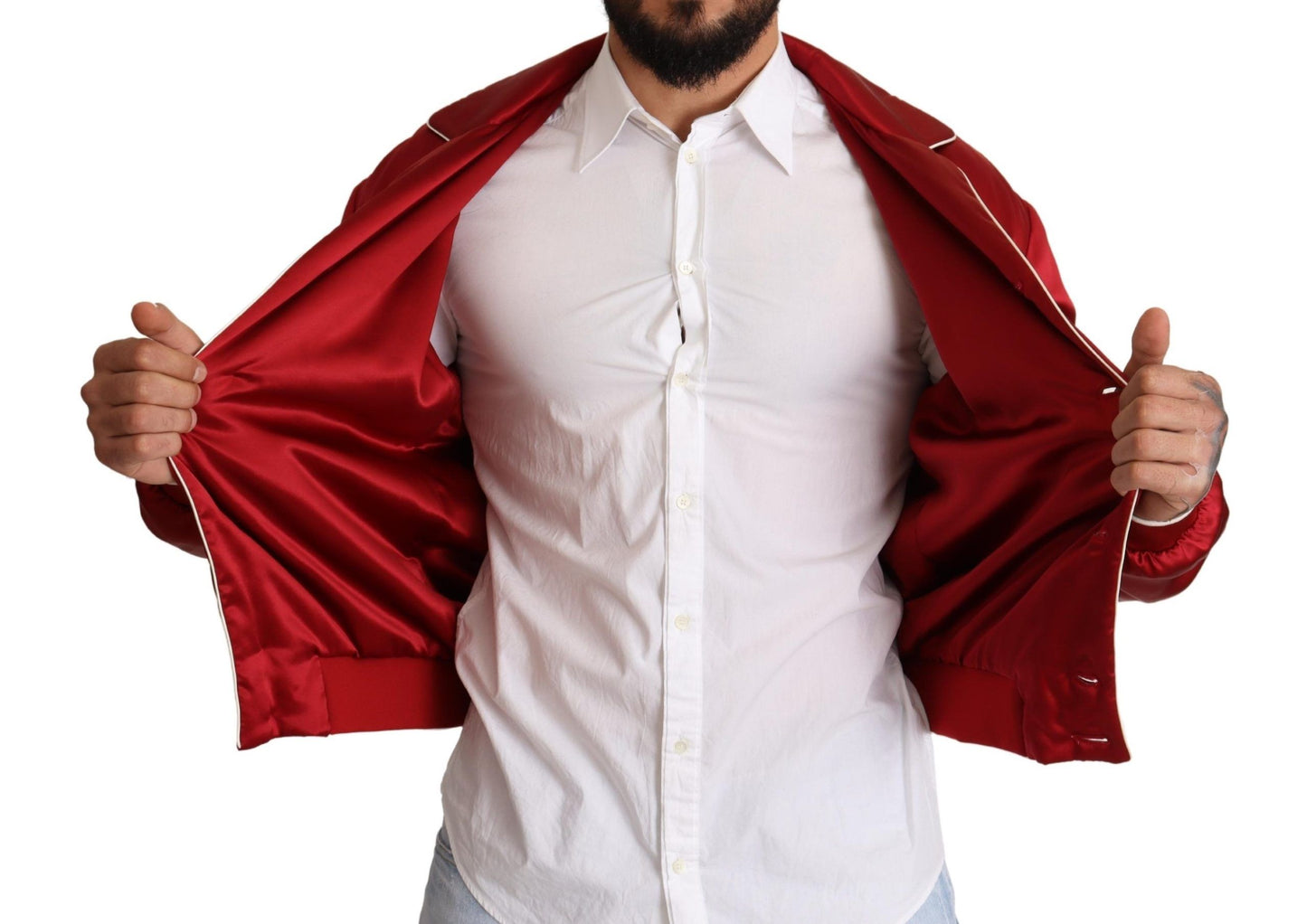 Chaqueta bomber roja de seda suntuosa