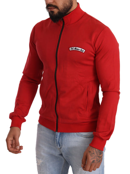 Elegante suéter rojo con cremallera completa y motivo del DG Motor Club