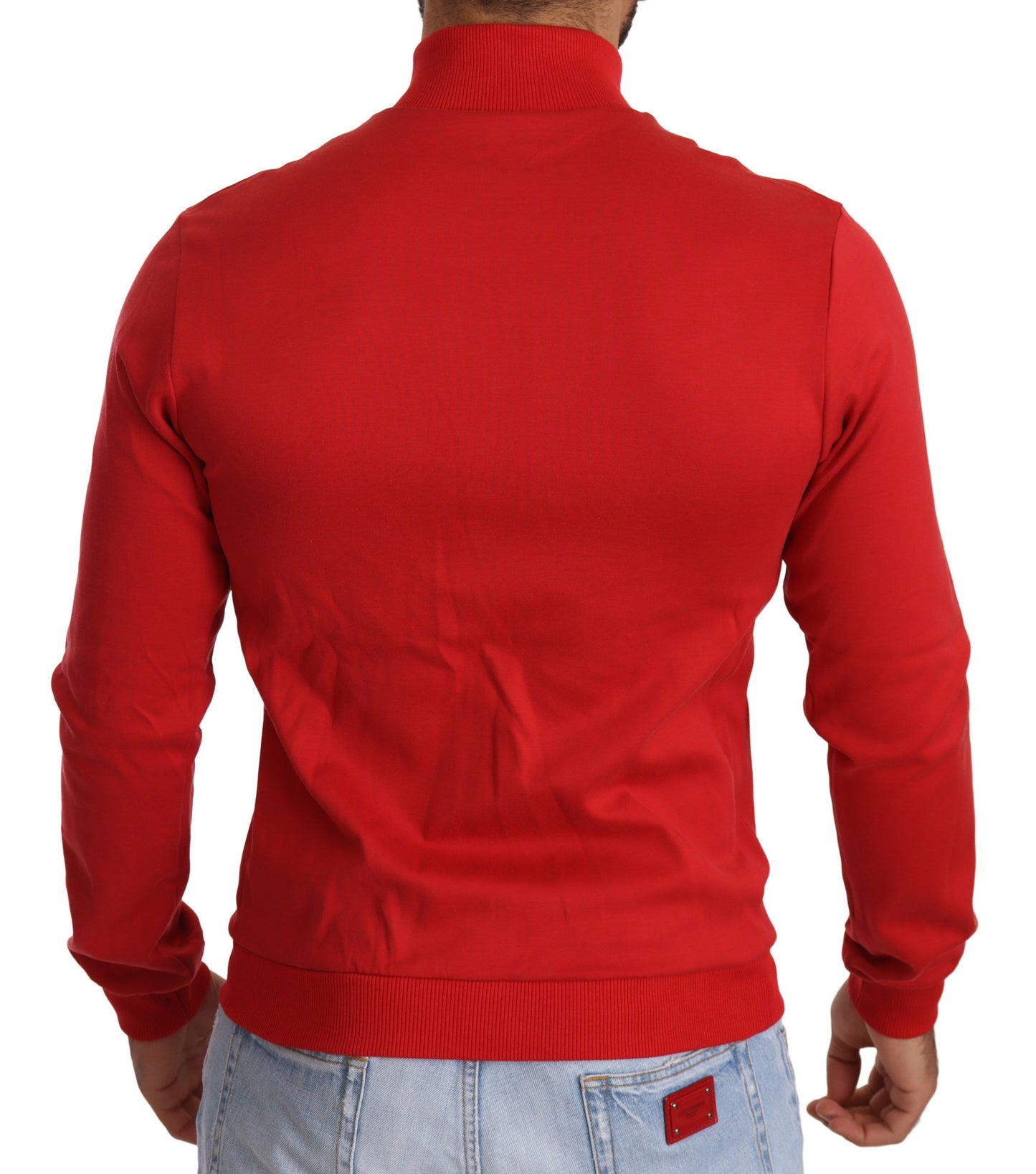 Elegante suéter rojo con cremallera completa y motivo del DG Motor Club