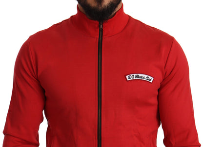 Elegante suéter rojo con cremallera completa y motivo del DG Motor Club