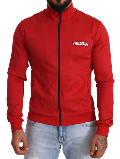Elegante suéter rojo con cremallera completa y motivo del DG Motor Club