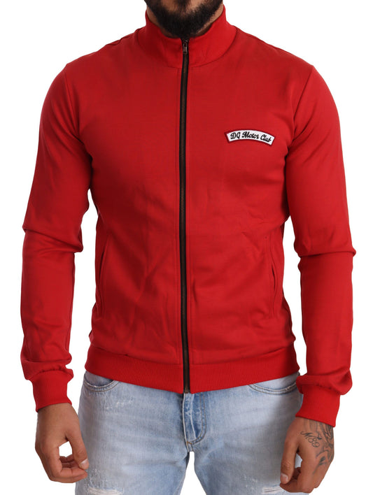 Elegante suéter rojo con cremallera completa y motivo del DG Motor Club