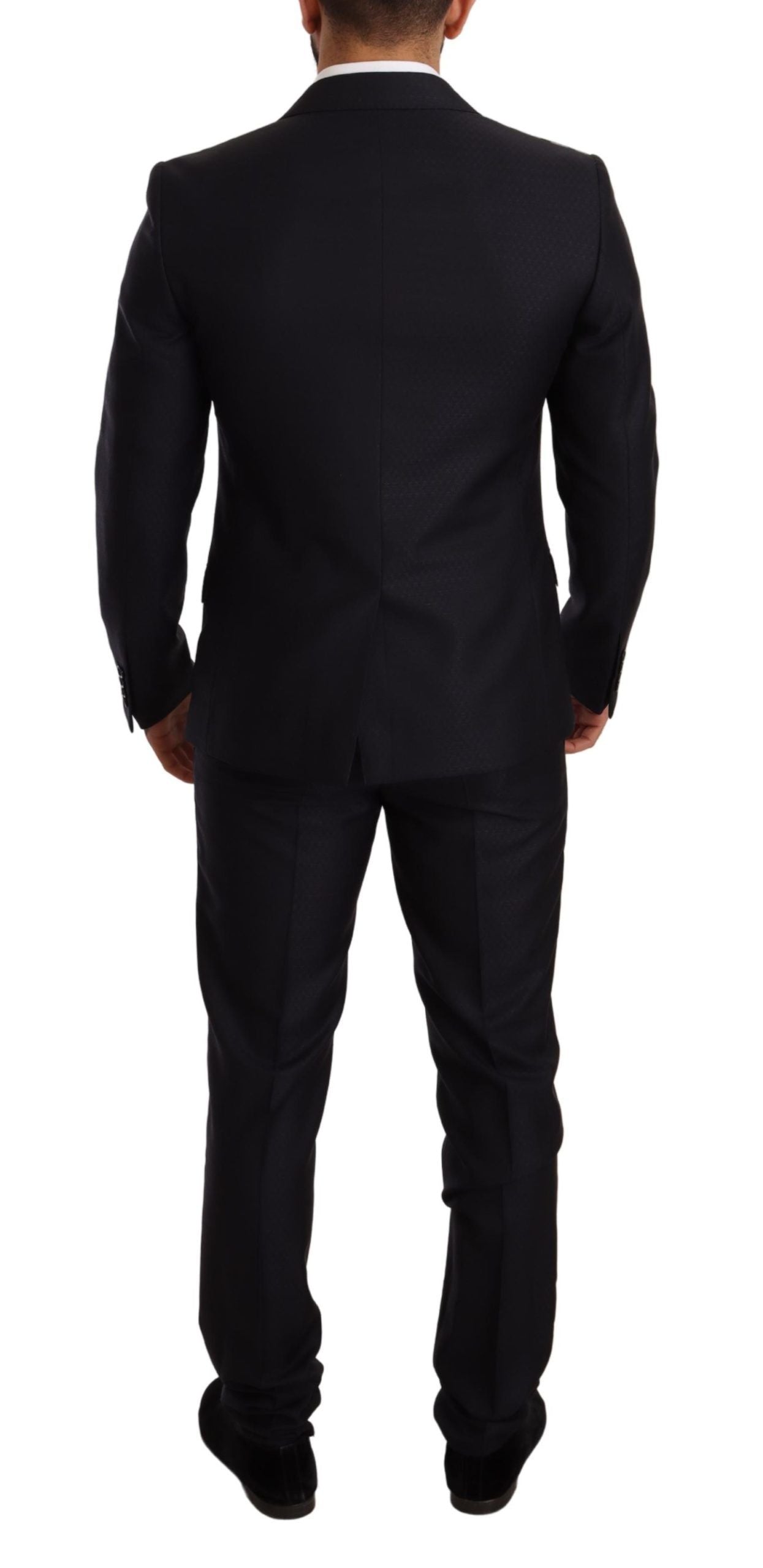 Elegante traje jacquard de corte entallado en azul