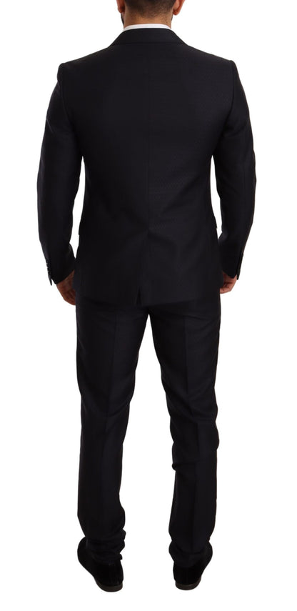 Elegante traje jacquard de corte entallado en azul