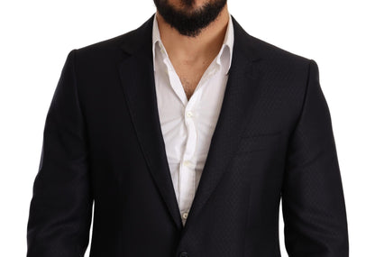 Elegante traje jacquard de corte entallado en azul