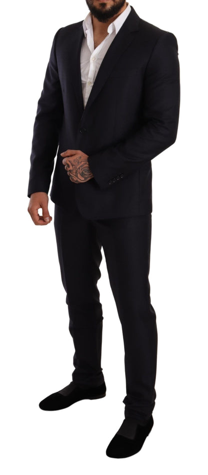 Elegante traje jacquard de corte entallado en azul