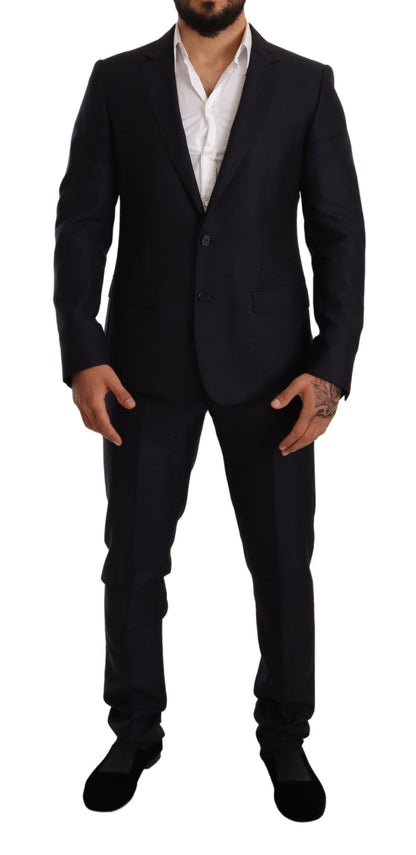 Elegante traje jacquard de corte entallado en azul