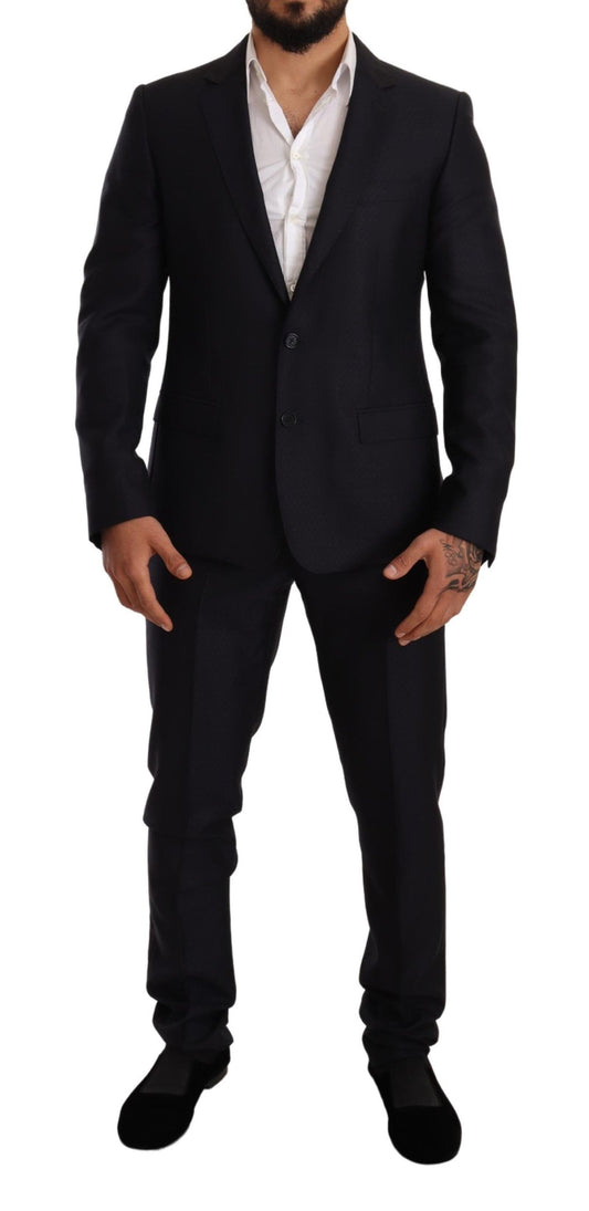 Elegante traje jacquard de corte entallado en azul