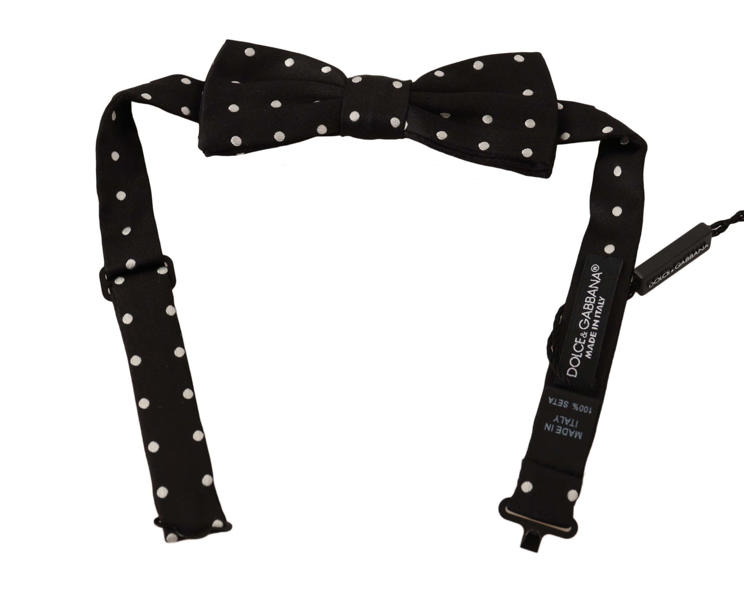 Elegante pajarita de seda negra con lunares