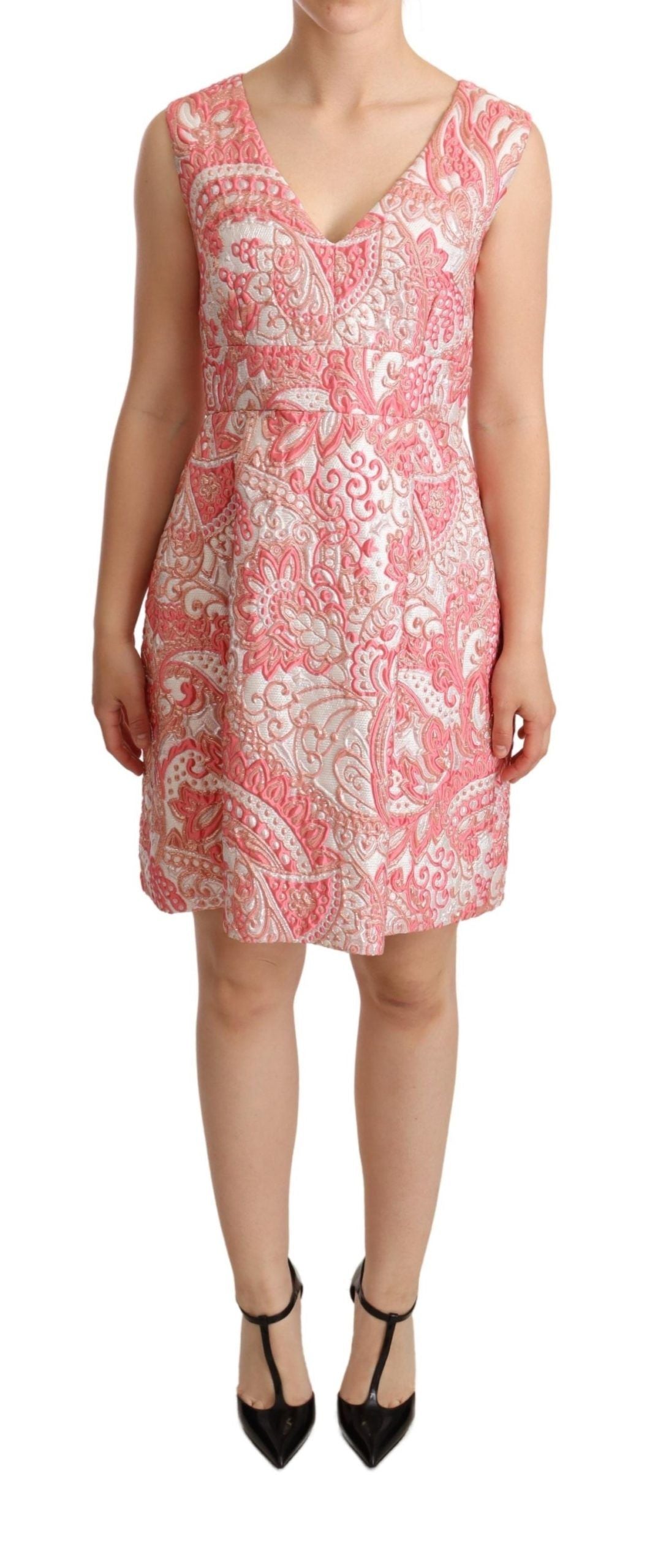 Elegante vestido tubo con estampado floral de jacquard rosa