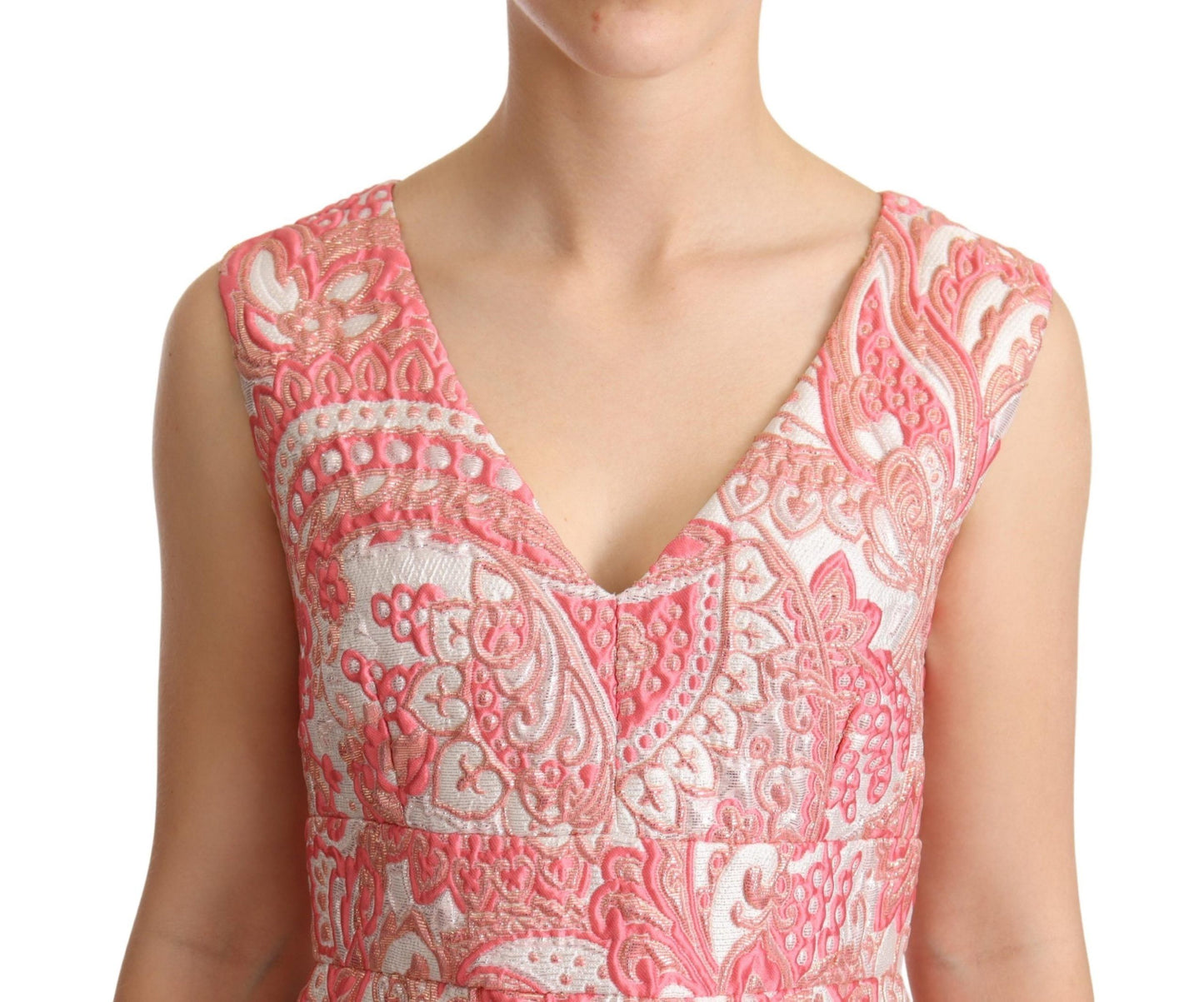 Elegante vestido tubo con estampado floral de jacquard rosa