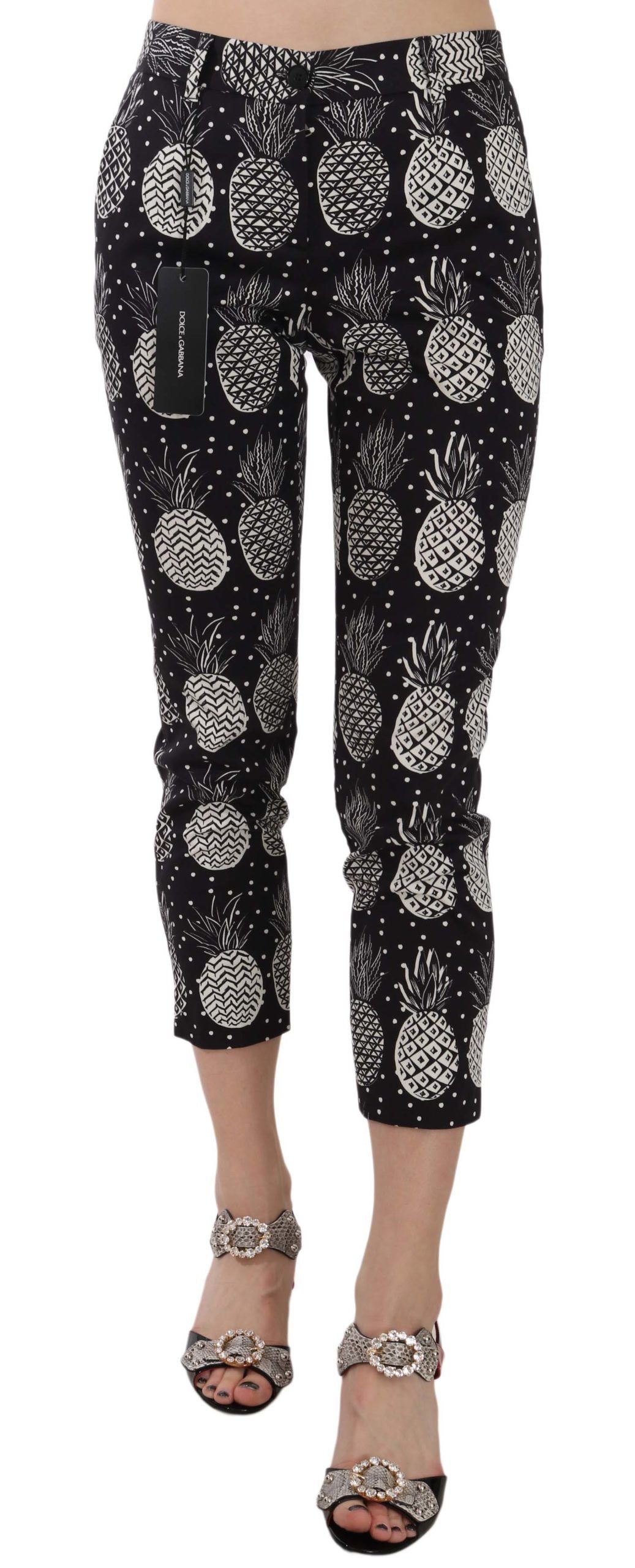 Pantalones capri ajustados con estampado elegante de piña negra