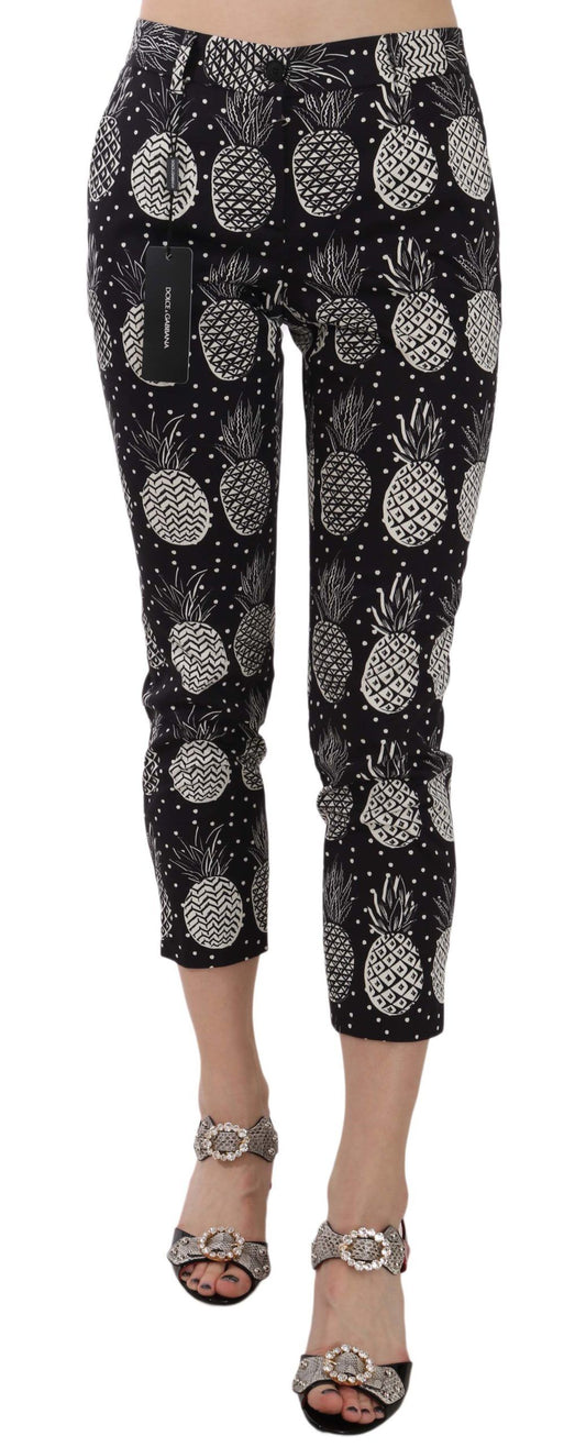 Pantalones capri ajustados con estampado elegante de piña negra