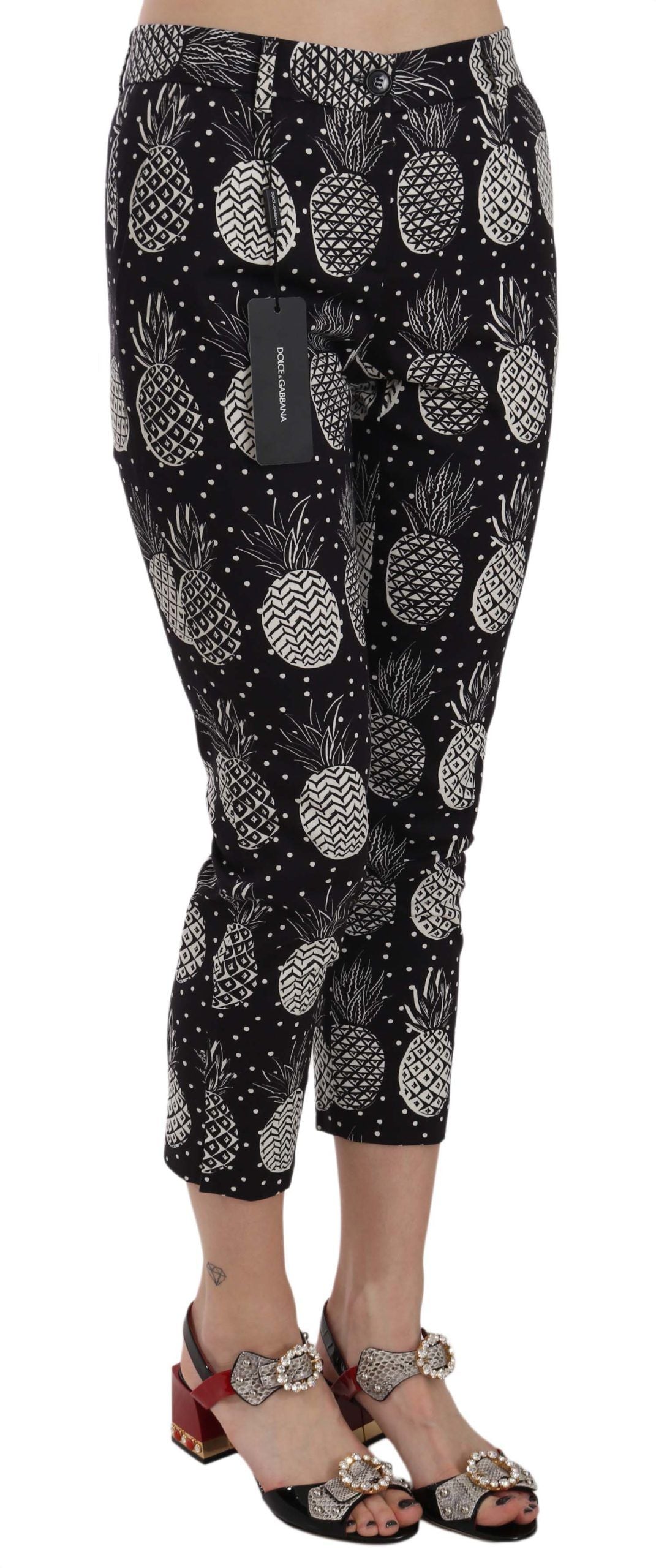 Pantalones capri ajustados con estampado elegante de piña negra