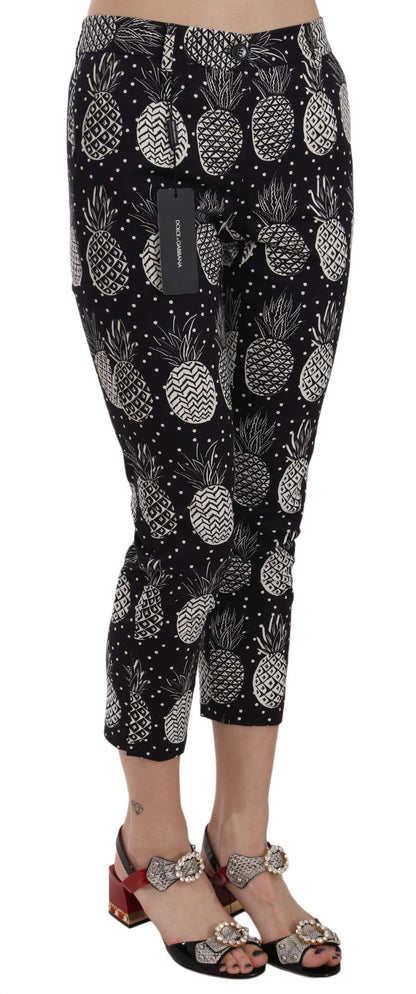 Pantalones capri ajustados con estampado elegante de piña negra