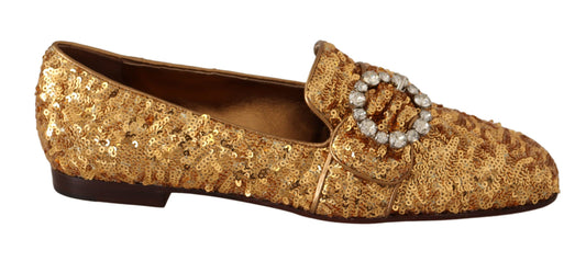 Elegantes zapatos planos con cristales y lentejuelas doradas