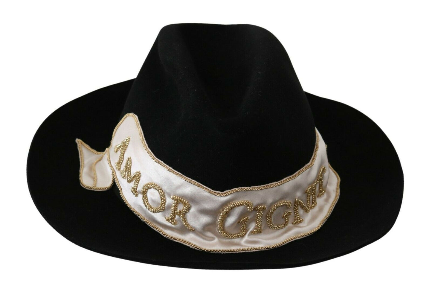 Elegante sombrero panamá de ala ancha con diseño de conejo negro