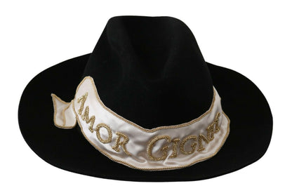 Elegante sombrero panamá de ala ancha con diseño de conejo negro