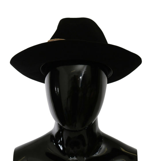 Elegante sombrero panamá de ala ancha con diseño de conejo negro