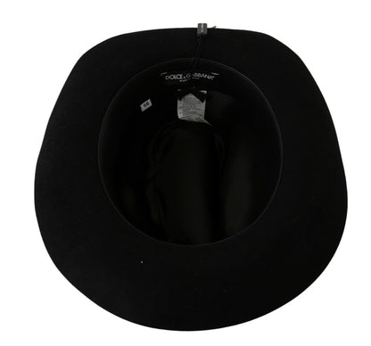 Elegante sombrero panamá de ala ancha con diseño de conejo negro