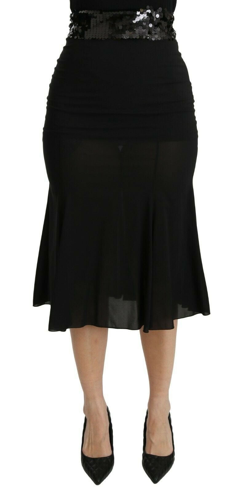Falda elegante de mezcla de seda negra con cintura alta