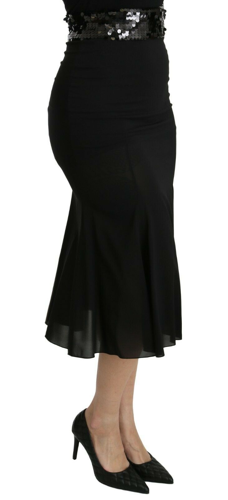 Falda elegante de mezcla de seda negra con cintura alta