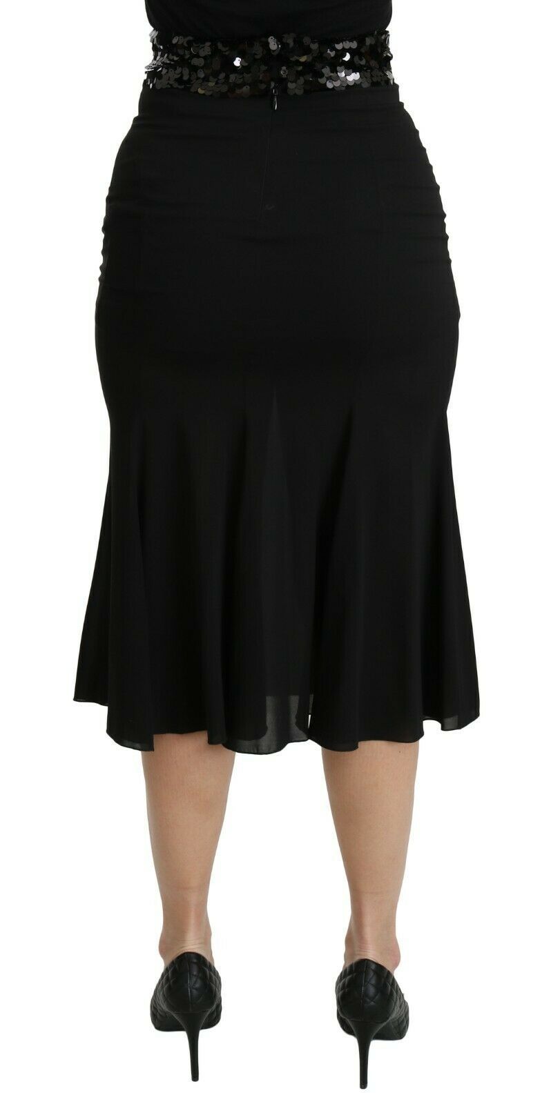 Falda elegante de mezcla de seda negra con cintura alta