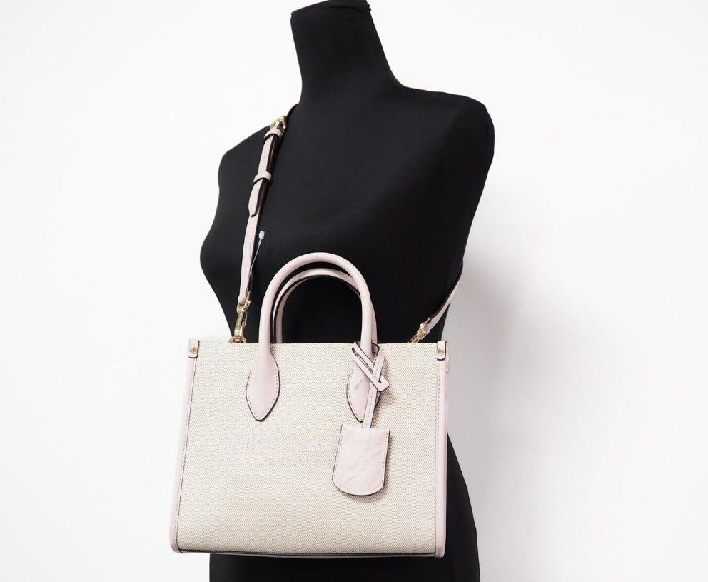 Bolso bandolera pequeño Mirella de lona color rubor empolvado