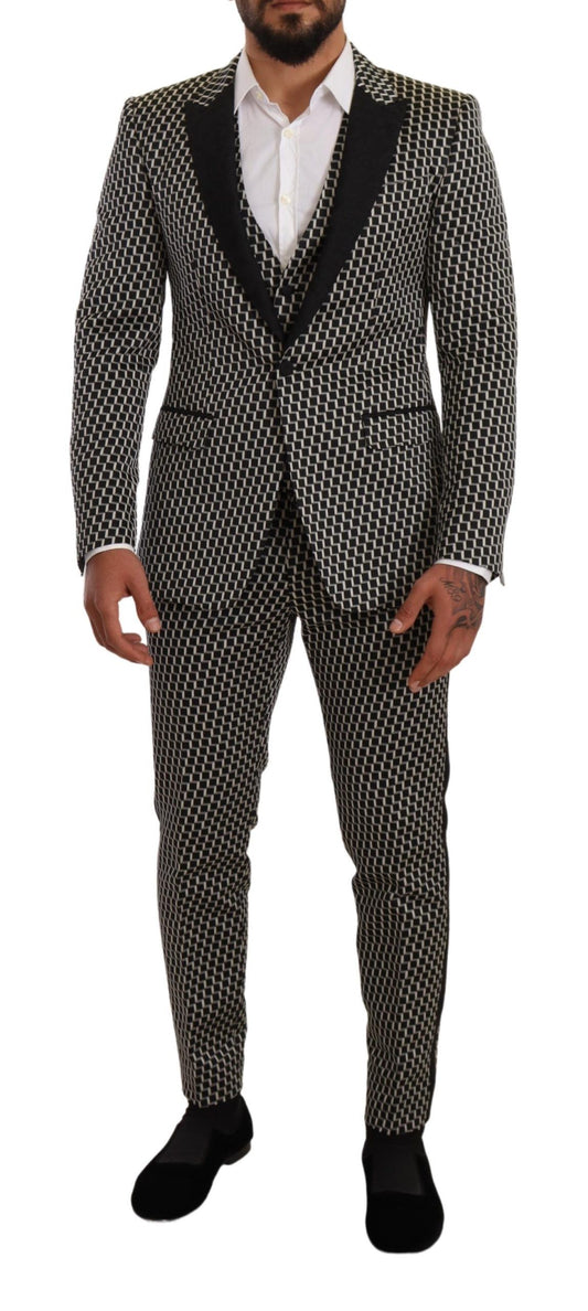 Elegante traje de tres piezas a cuadros negros de Martini
