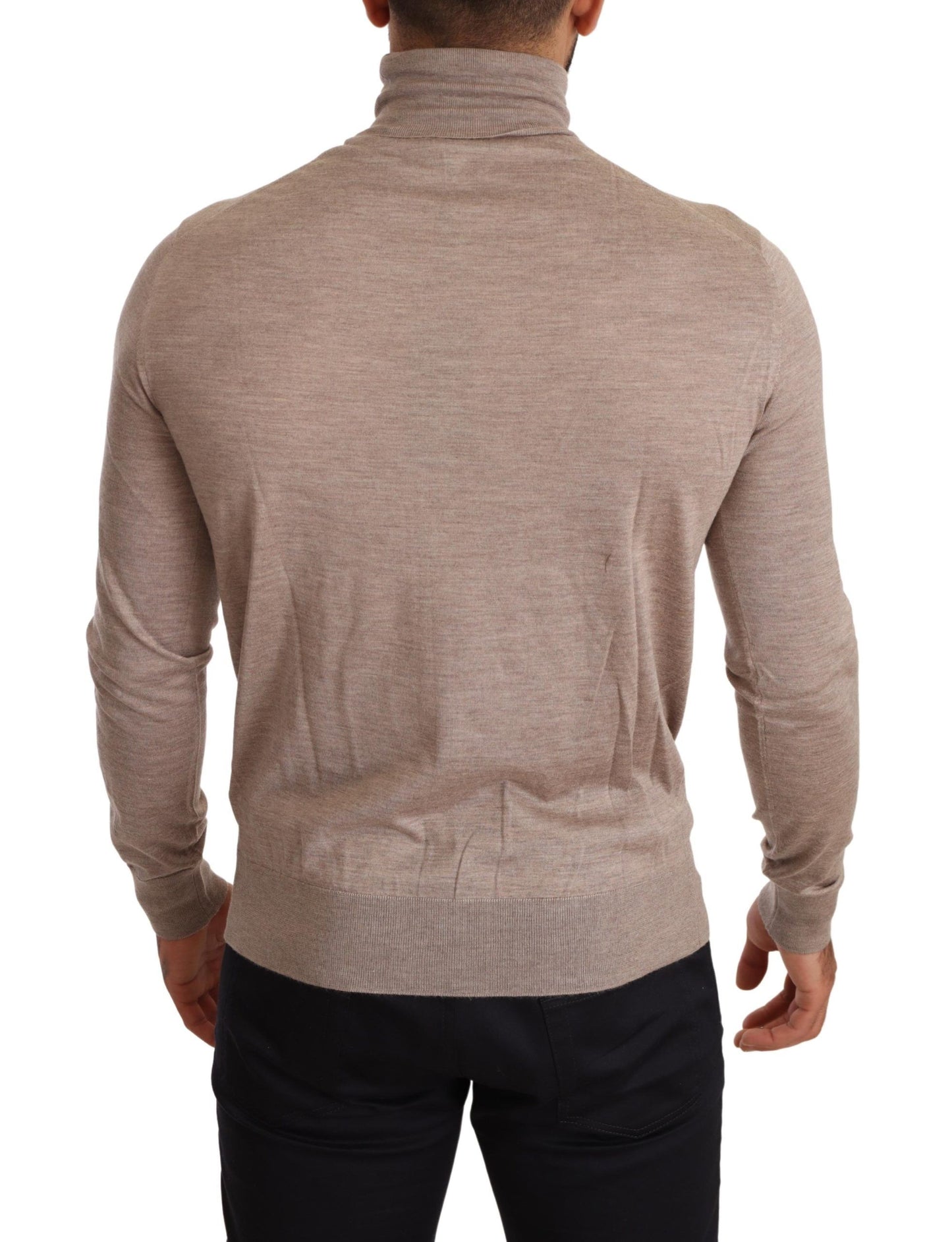 Suéter beige de cuello alto en mezcla de cachemira y seda