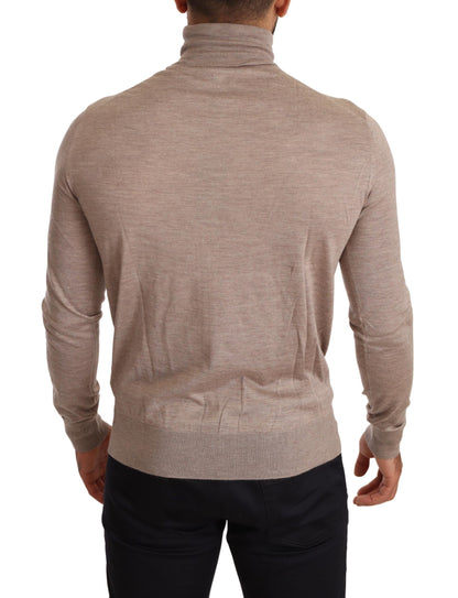 Suéter beige de cuello alto en mezcla de cachemira y seda