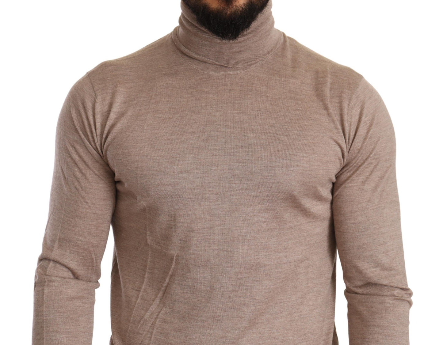 Suéter beige de cuello alto en mezcla de cachemira y seda