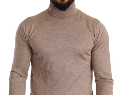 Suéter beige de cuello alto en mezcla de cachemira y seda