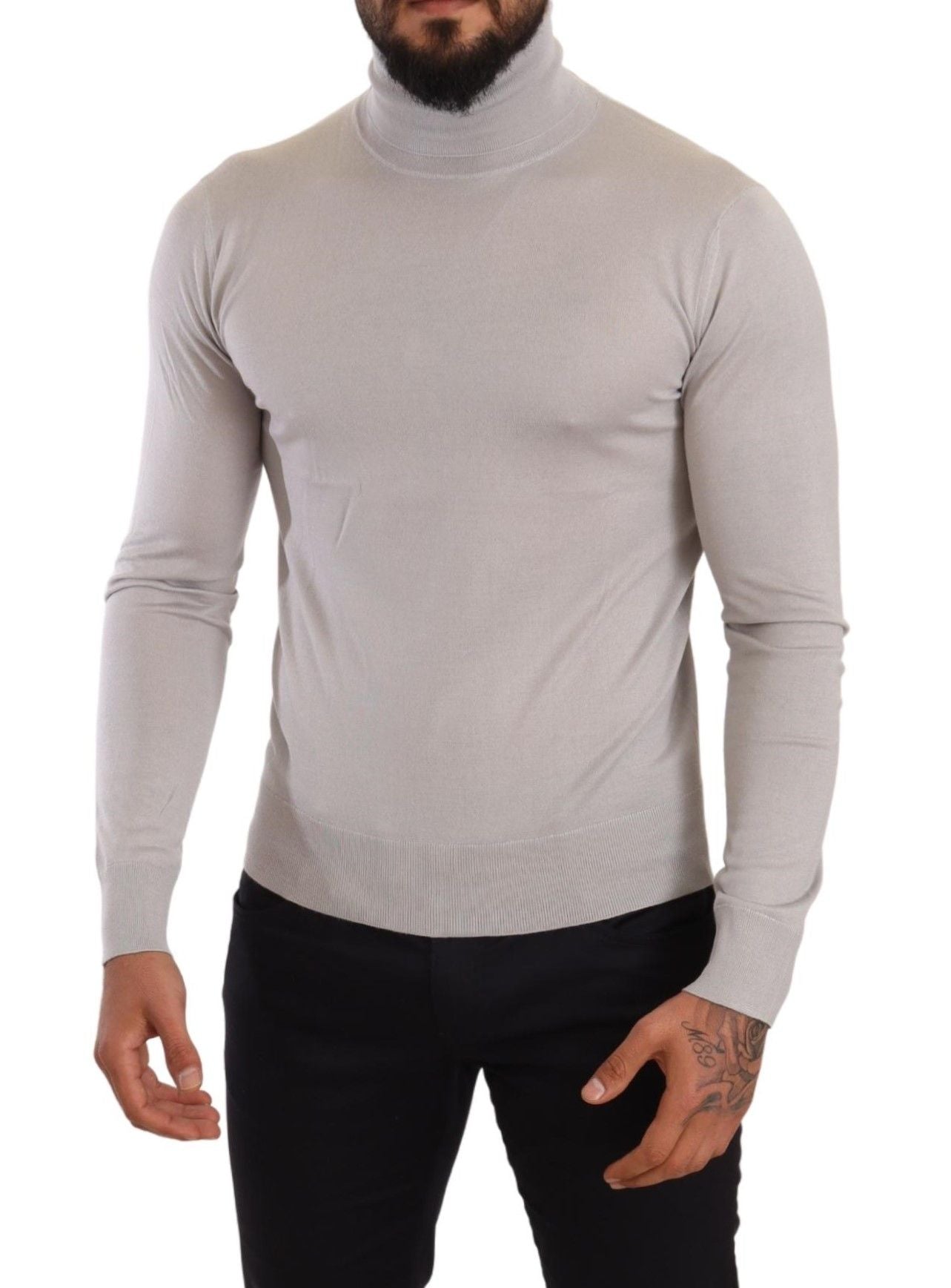 Elegante jersey de cuello alto en mezcla de cachemira y seda