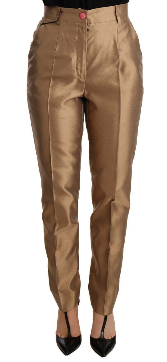 Elegantes pantalones cónicos de seda en dorado