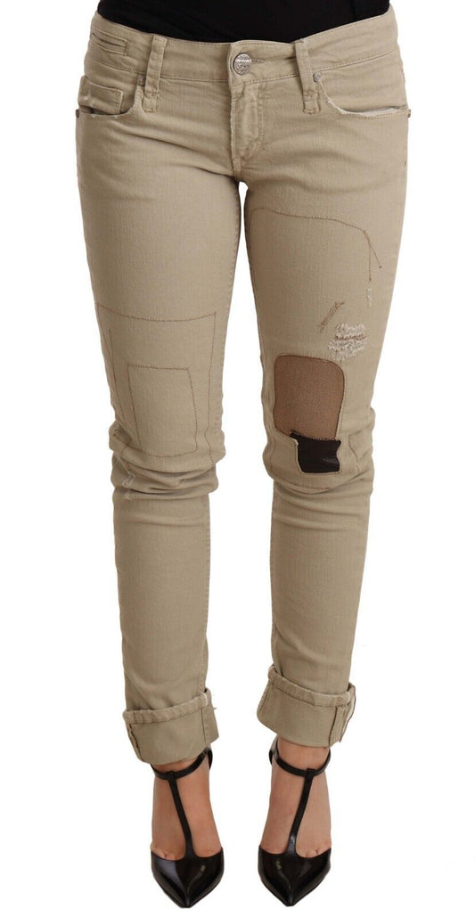 Vaqueros chic ajustados de algodón beige