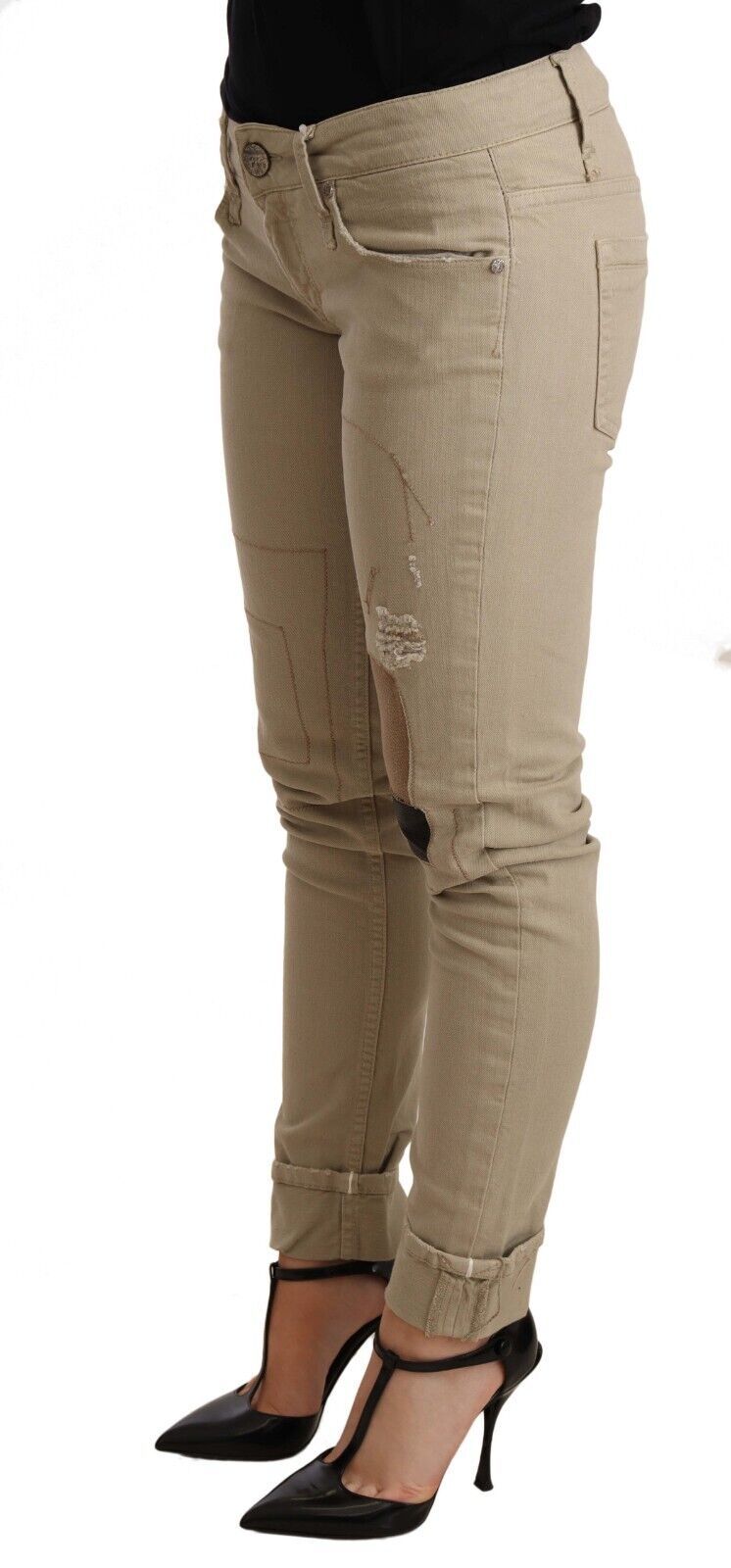 Vaqueros chic ajustados de algodón beige