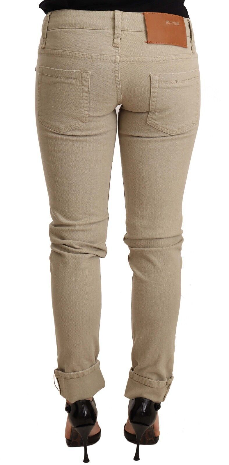 Vaqueros chic ajustados de algodón beige