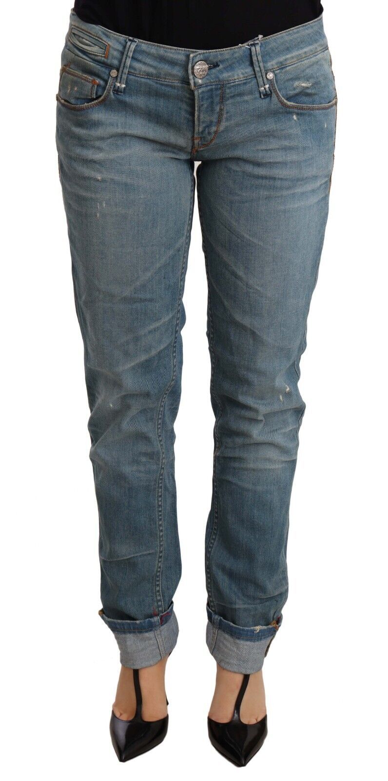 Denim de algodón lavado elegante con dobladillo doblado