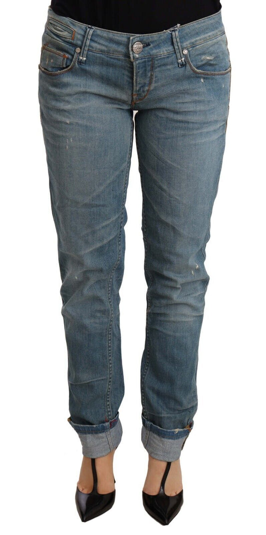 Denim de algodón lavado elegante con dobladillo doblado