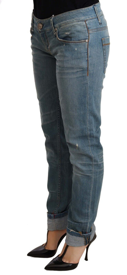 Denim de algodón lavado elegante con dobladillo doblado