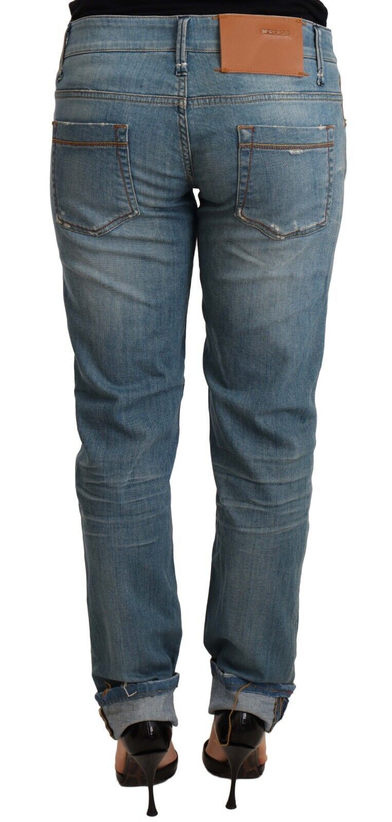 Denim de algodón lavado elegante con dobladillo doblado